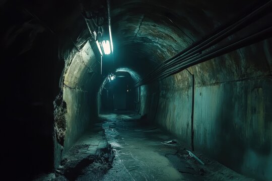 Exploring the eerie corridors of a disused underground mine in twilight, A look inside a disused underground mine which is now being used as a hideout