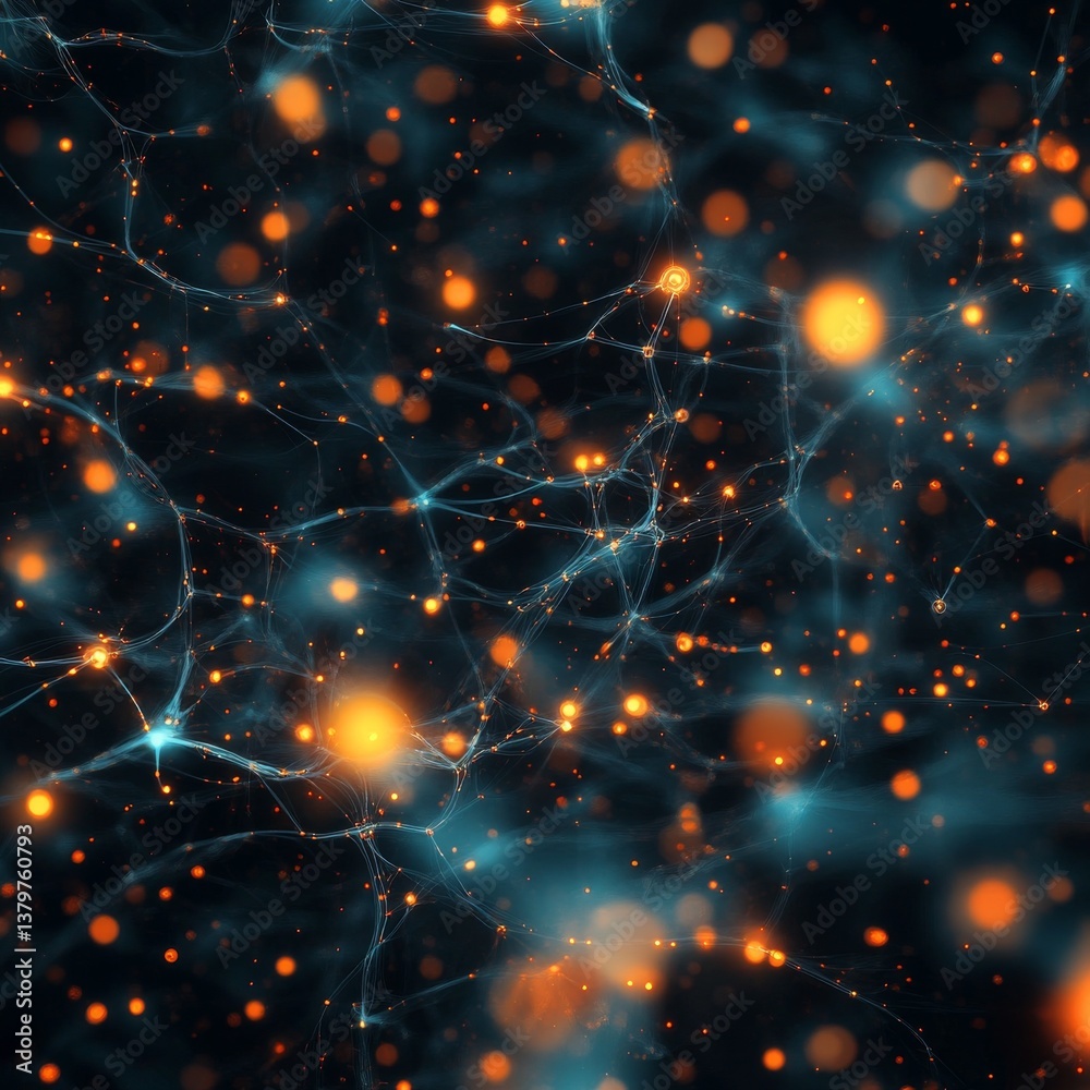 Leinwandbilder Abstract Neural Network: Glowing Connections and Dynamic Interconnectivity with Teal Accent on Black Backdrop