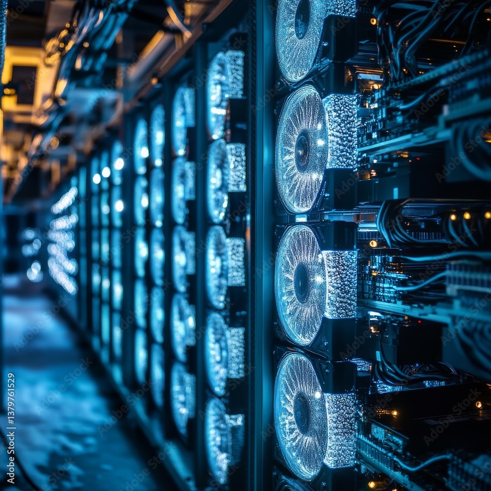 Poster Data Center Cooling: A Close-up of Servers, Racks, and Efficient Ventilation Systems in Operation