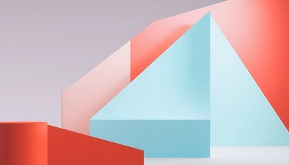 Abstract pastel geometric shapes design with light blue and coral color palette creating a modern minimal art background perfect for presentations or website banners Soft lighting