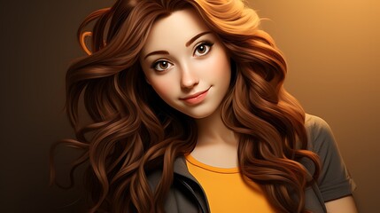 Fototapeta premium Stunning 3D Render of a Young Woman with Long Brown Hair
