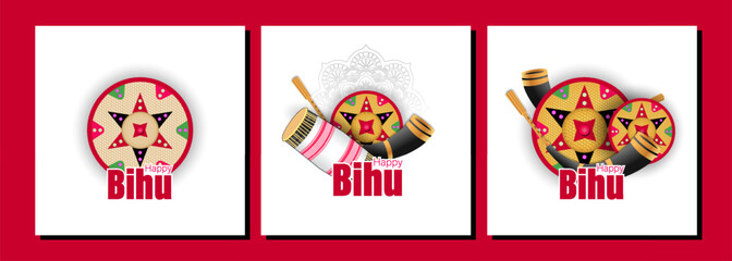 Traditional background for religious holiday festival of Assamese New Year Bihu. vector set