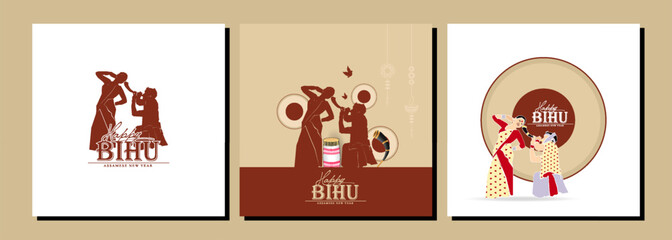 Traditional background for religious holiday festival of Assamese New Year Bihu. vector set