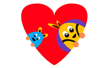 bunny cartoons with bag on red heart shape on white background vector illustration.Faces Vector - Falling in Love - Be my Valentine