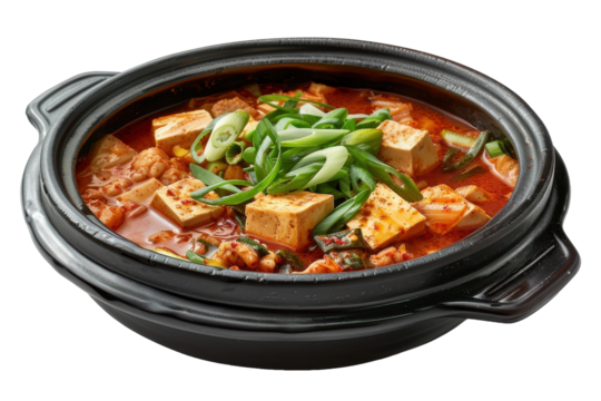 Delicious Kimchi Stew with Green Garnish Isolated On Transparent Background - Powered by Adobe