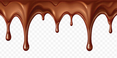 realistic dark liquid  chocolate dripping and flowing down from the top, isolated on white background