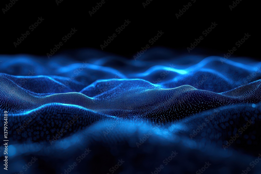 Leinwandbilder dark blue abstract background with dynamic particles creating waves and movement in digital space, a
