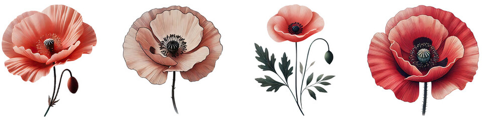 Various colorful flowers without background, Colorful fresh flowers illustrations PNG.