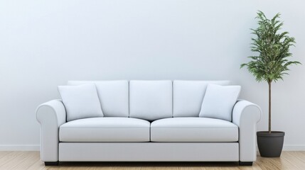 Modern sofa with yellow cushions in a bright room.