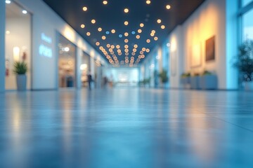 Brightly lit hallway in a modern building showcasing a calm atmosphere during the evening hours