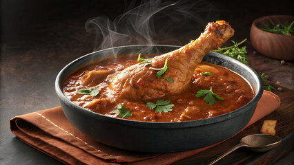 Spicy Chicken Masala Curry – Juicy Leg Piece in Thick Gravy, Served in Bowl or Kadhai