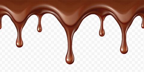 realistic dark liquid  chocolate dripping and flowing down from the top, isolated on white background