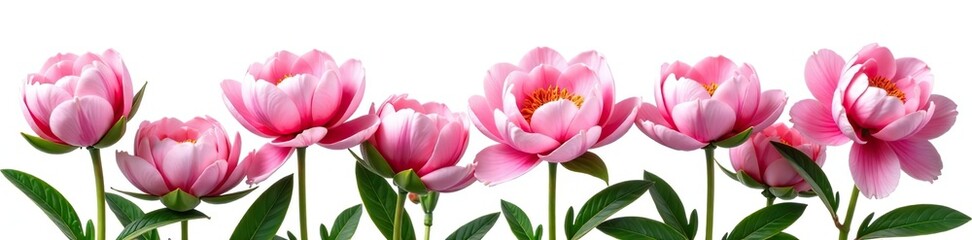 Naklejka premium Beautiful peony flowers in full bloom isolated on a clean white background, blossoms, flowers