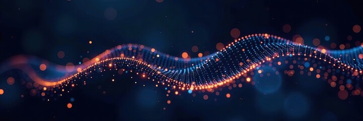 Abstract futuristic wave of connecting dots and lines on dark background with particles,  illustration,  futuristic