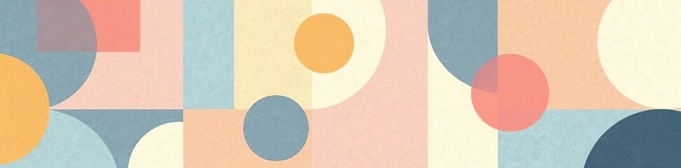 Abstract geometric background with circles, rectangles, squares in retro Scandinavian style Pastel colored shapes pattern,  circles, vector