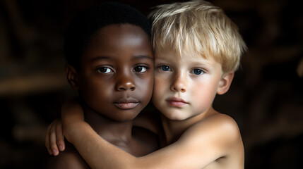 a black boy confiding in a white boy.