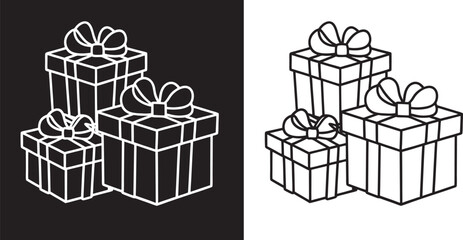 gift box, bow, outline, coloring book, line art, vector, illustration.
