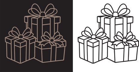 gift box, bow, outline, coloring book, line art, vector, illustration.
