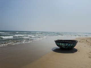 Coconut boat on the beach in Da Nang Vietnam