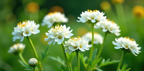 Fototapeta premium Beautiful group of Western pearly everlasting white flowers in a garden setting, plants, garden