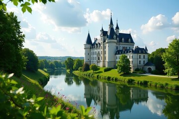 Obraz premium Beautiful landscape of the Loire Valley with stunning castles surrounded by lush nature, Loire Valley, nature