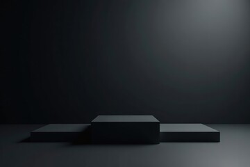 Abstract 3D background with three square podiums for product display on black floor,  display,  copy space