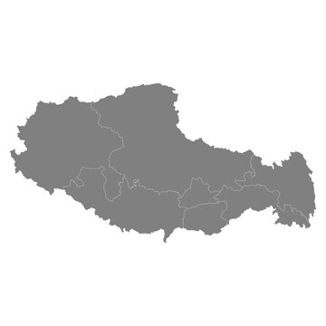 High Quality map of Tibet is a province of China, with borders of the divisions