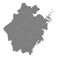 High Quality map of Zhejiang is a province of China, with borders of the divisions