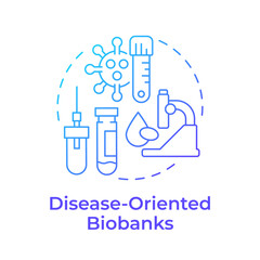 Disease oriented biobanks blue gradient concept icon. Biorepository classification. Bio fluids from patients. Round shape line illustration. Abstract idea. Graphic design. Easy to use in article