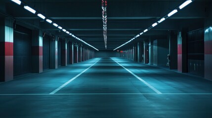 Fototapeta premium Empty Parking Garage at Night: A Serene and Mysterious Atmosphere