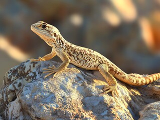 Naklejka premium Bearded Dragon Basking on Rock Enjoying the Warmth of the Sun
