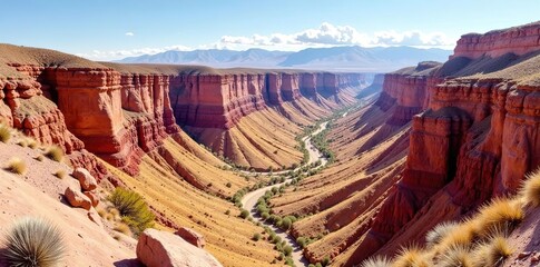A stunning panoramic view of colorful rock formations in the Quebrada de Humahuaca, Northern Argentina, north,  rock formations