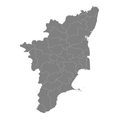 Obraz premium High Quality map of Tamil Nadu is a state of India, with borders of the districts