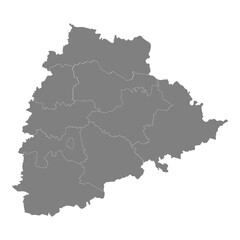Obraz premium High Quality map of Telangana is a state of India, with borders of the districts