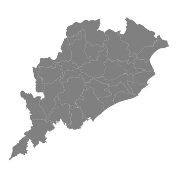 High Quality map of Odisha is a state of India, with borders of the districts