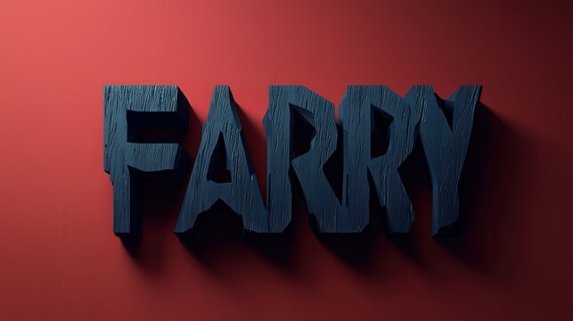 Bold 3d text farry with dramatic shadows on red background
