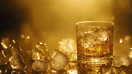 Crisp whiskey on ice warm ambiance beverage photography cozy bar setting close-up shot relaxation concept