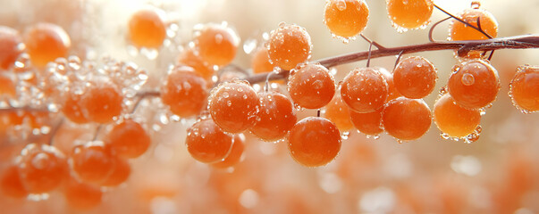 Orange Berries Dew Drops Macro Photography