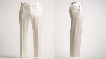 Elegant beige tailored trousers - front and side views on neutral background