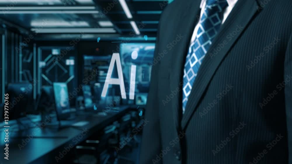 Poster human interact with ai artificial intelligence virtual assistant chatbot in concept of ai artificial