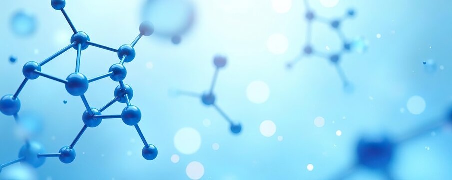 Abstract blue molecule structure background with interconnected geometric shapes and lines,  structure,  analysis