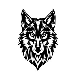 Intense Stare of a Wolf: A powerful illustration showcasing the striking face of a wolf, rendered in bold black and white with a strong emphasis on detail.