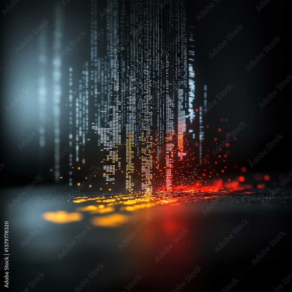 Poster digital data stream: a vibrant visualization of data flowing, with streams of glowing lines and part