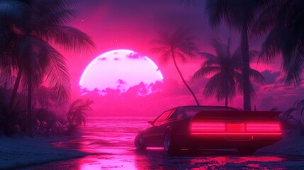 Retro Sunset Ride: 80s Synthwave Beach Escape
