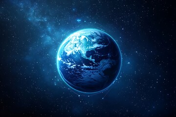 Obraz premium Planet Earth View from Space Amidst Stars and Blue Nebula Cosmic