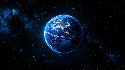 Planet Earth From Space with Cloud Formations and Starry Nebula in Background