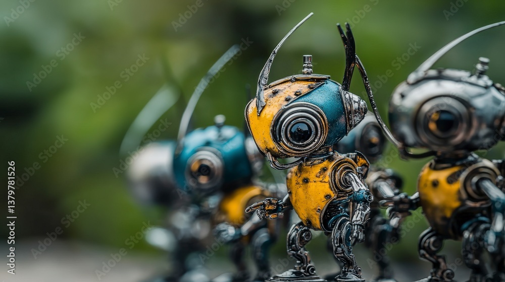 Poster robotic insect action scene futuristic environment digital art detailed close-up technology concept 