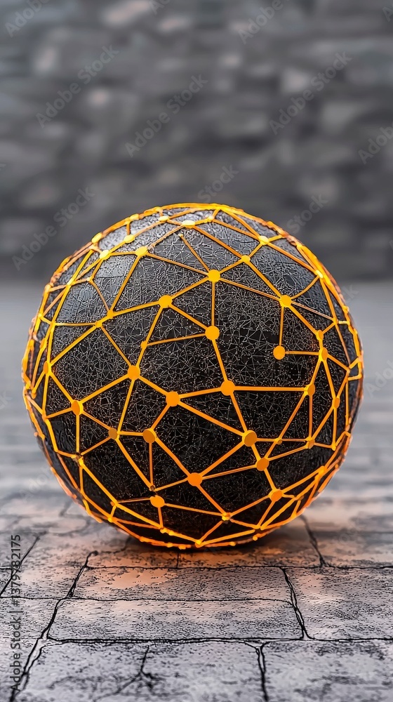 Poster glowing spherical network: a photorealistic view of an orb featuring a luminous interconnected netwo