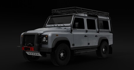 Realistic Car SUV Adventure Style Isolated on Black Background. 3D Rendering