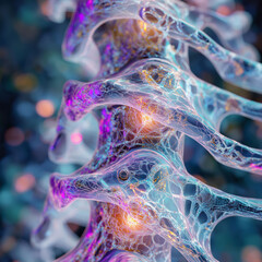 Obraz premium Shockwave therapy mobility rehabilitation. Recovery musculoskeletal. Digital visualization of shockwave energy for targeted applications.